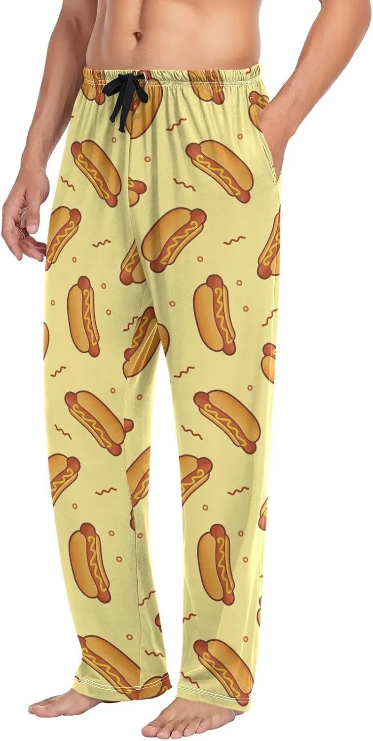 Hot Dog Yellow Mens Pajama Pants Lounge Bottoms Soft Sleep Pants S
