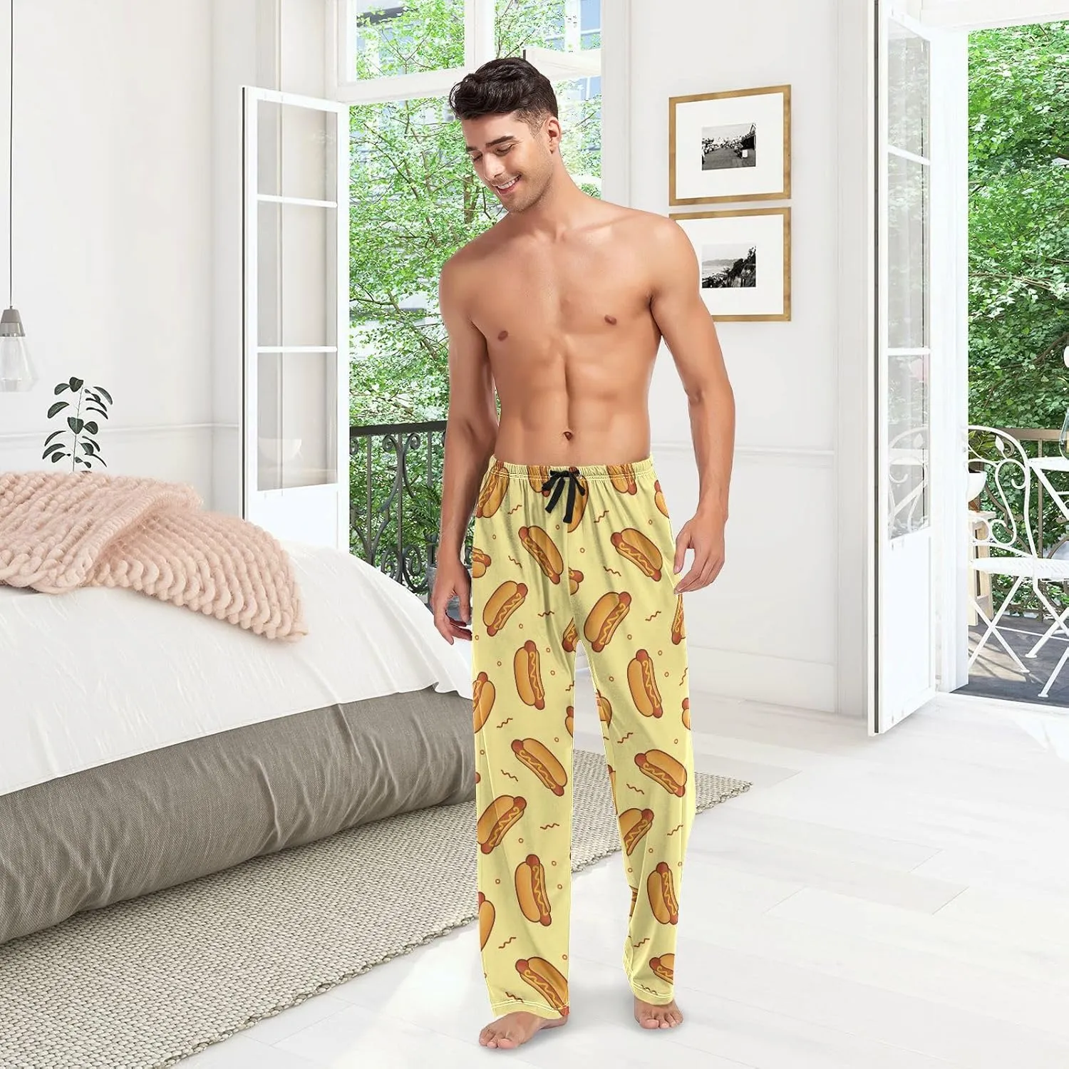 Hot Dog Yellow Mens Pajama Pants Lounge Bottoms Soft Sleep Pants S