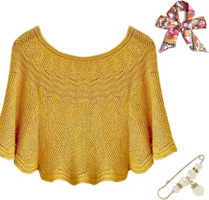 Ice Silk Knitted Shawl, Summer Hollow-Out Knit Wrap for Women
