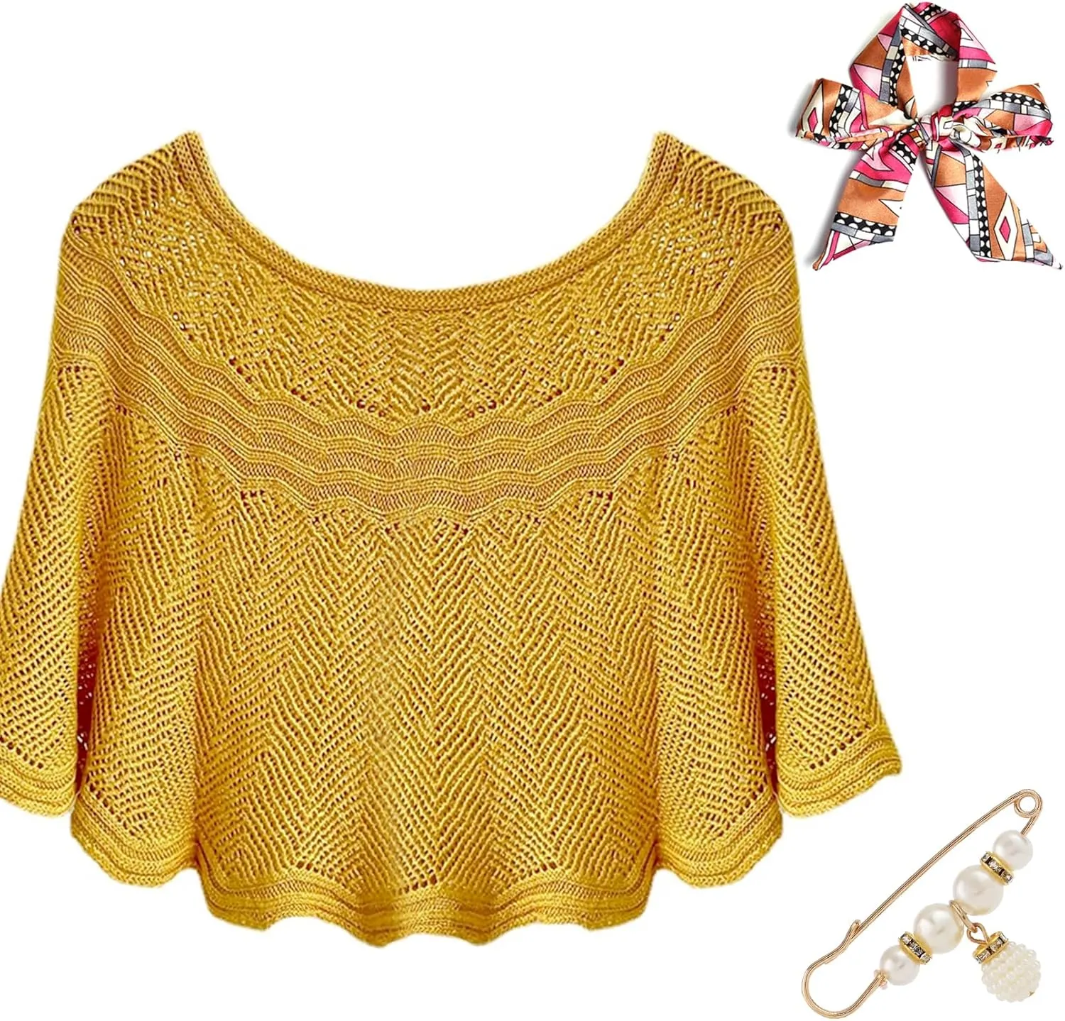 Ice Silk Knitted Shawl, Summer Hollow-Out Knit Wrap for Women