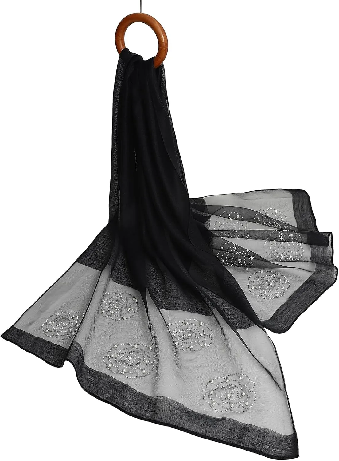 Isurrender Silk Wool Feeling Shiny Scarf Wrap Women Elegant Shawl for Evening Dresses Scarf Flower silk Pashmina Shawl
