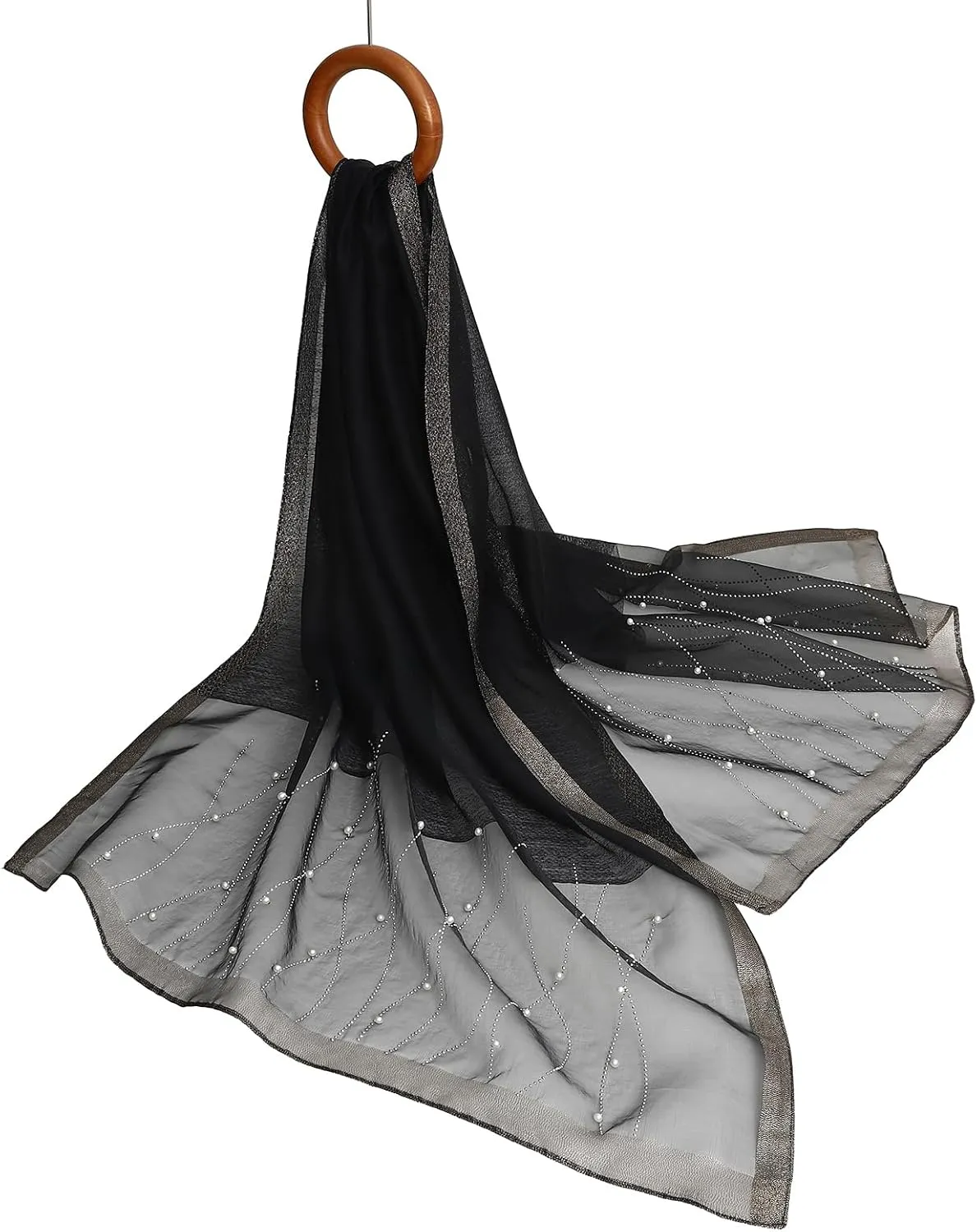 Isurrender Silk Wool Feeling Shiny Scarf Wrap Women Elegant Shawl for Evening Dresses Scarf Flower silk Pashmina Shawl