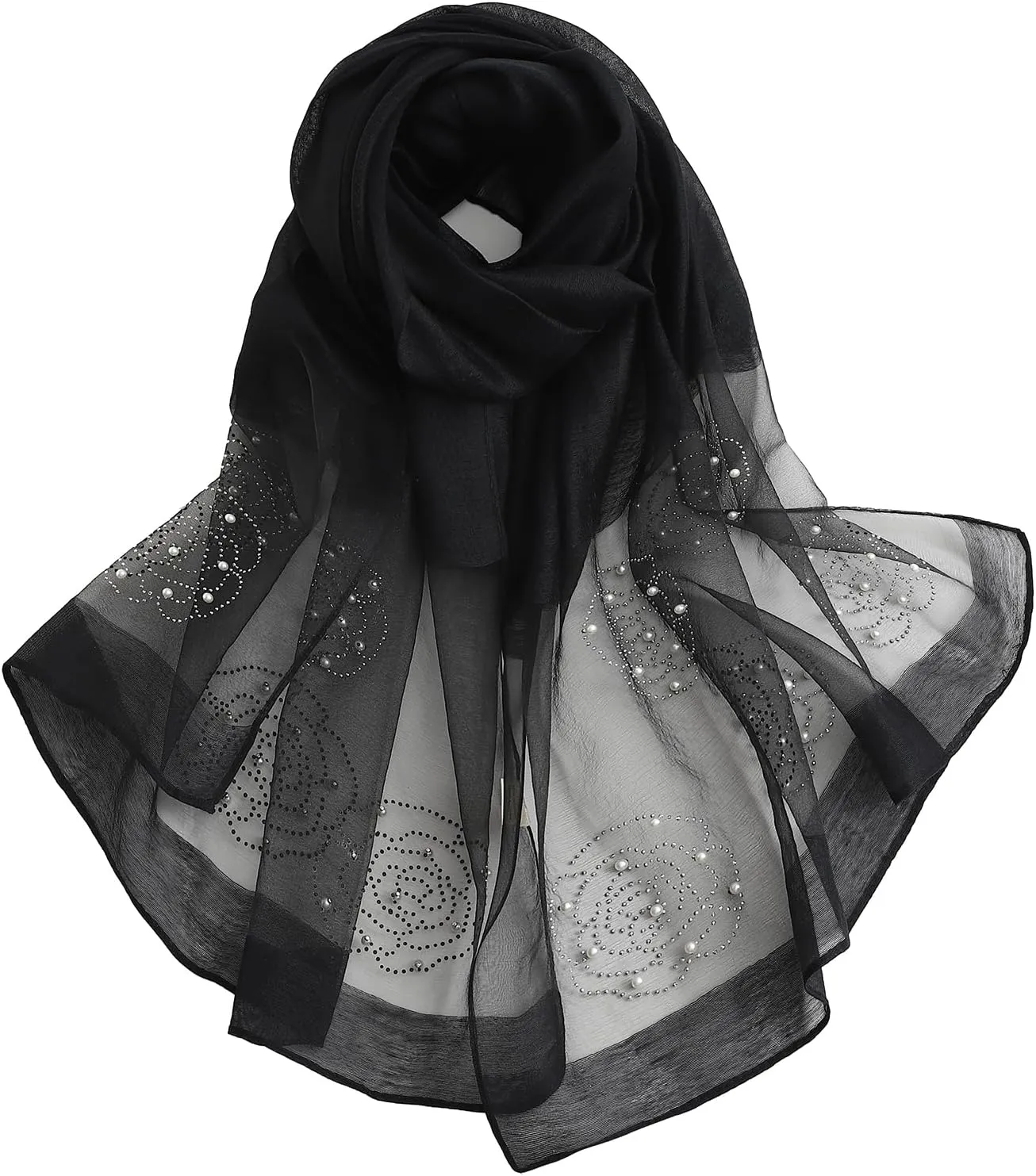 Isurrender Silk Wool Feeling Shiny Scarf Wrap Women Elegant Shawl for Evening Dresses Scarf Flower silk Pashmina Shawl