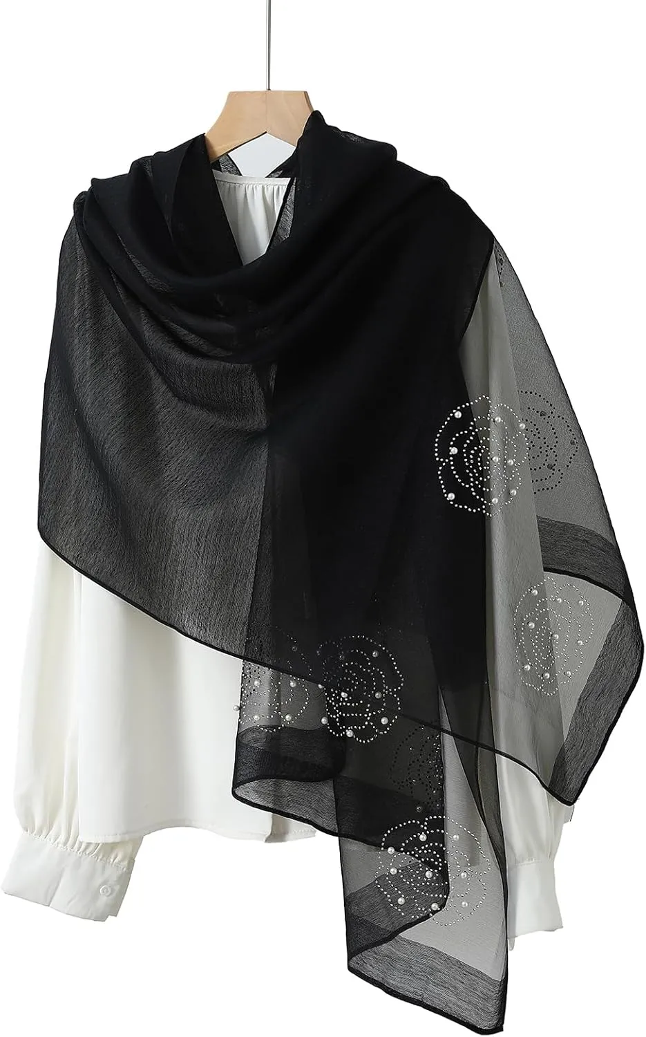 Isurrender Silk Wool Feeling Shiny Scarf Wrap Women Elegant Shawl for Evening Dresses Scarf Flower silk Pashmina Shawl