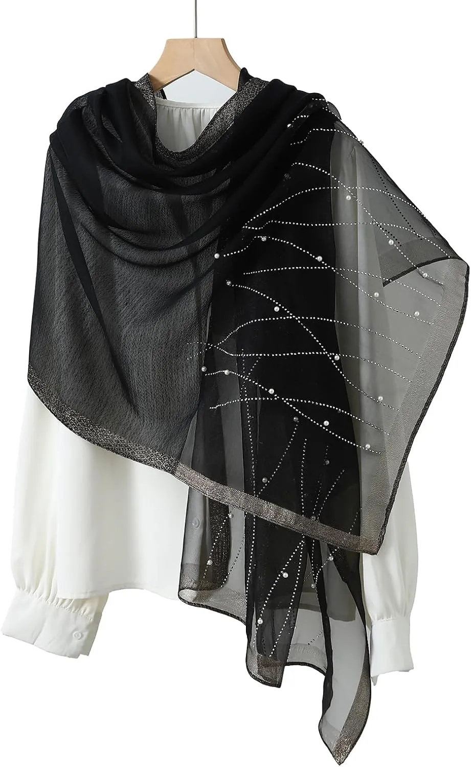 Isurrender Silk Wool Feeling Shiny Scarf Wrap Women Elegant Shawl for Evening Dresses Scarf Flower silk Pashmina Shawl