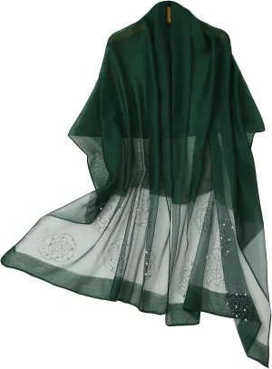 Isurrender Silk Wool Feeling Shiny Scarf Wrap Women Elegant Shawl for Evening Dresses Scarf Flower silk Pashmina Shawl
