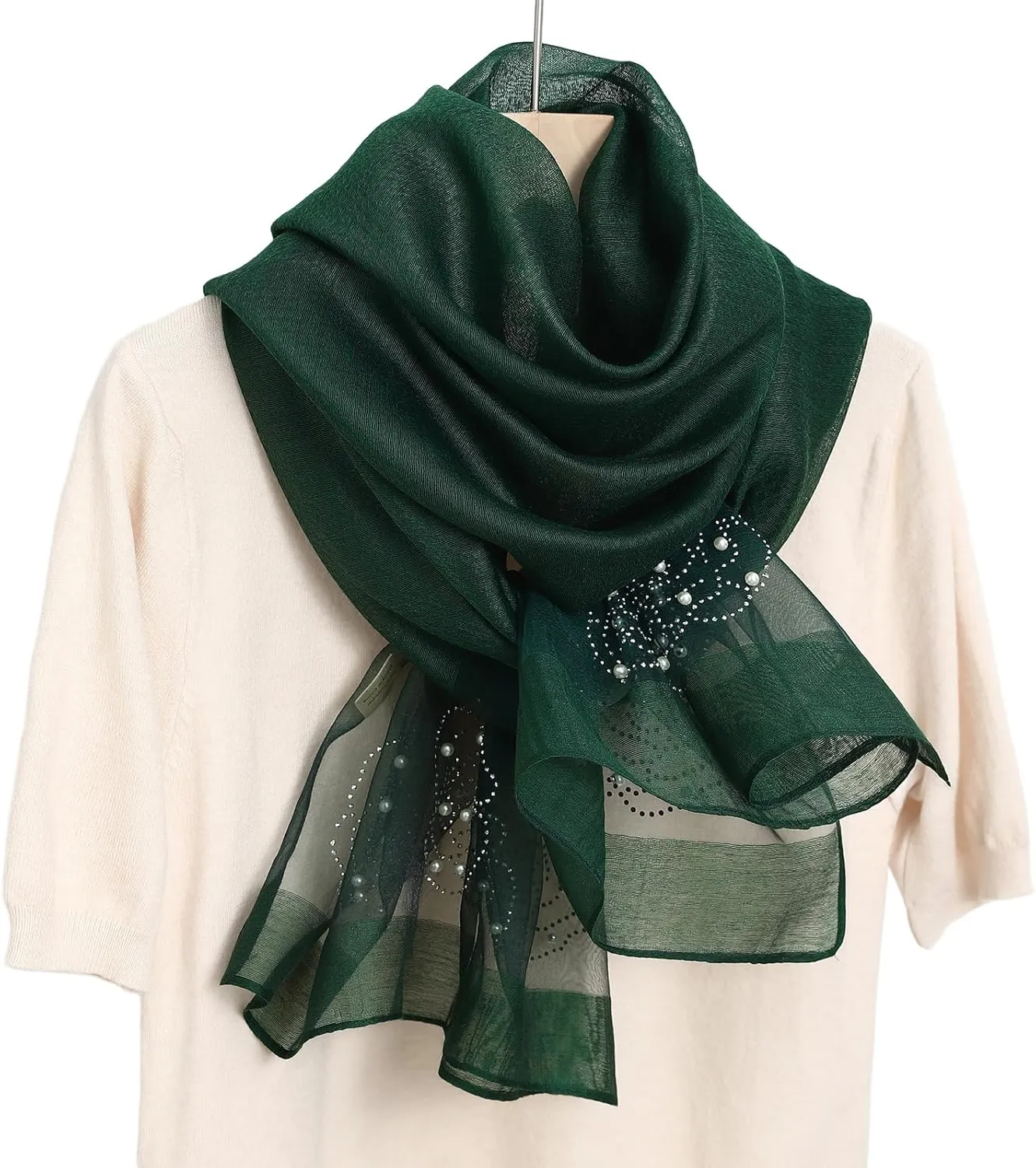 Isurrender Silk Wool Feeling Shiny Scarf Wrap Women Elegant Shawl for Evening Dresses Scarf Flower silk Pashmina Shawl