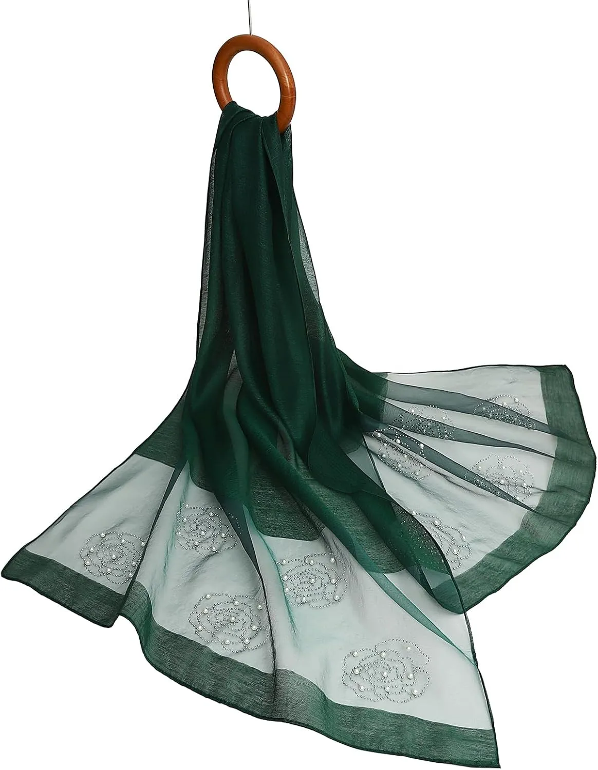 Isurrender Silk Wool Feeling Shiny Scarf Wrap Women Elegant Shawl for Evening Dresses Scarf Flower silk Pashmina Shawl