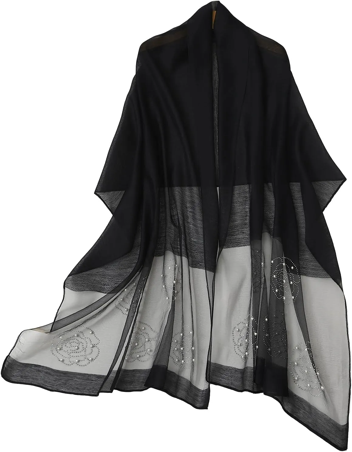 Isurrender Silk Wool Feeling Shiny Scarf Wrap Women Elegant Shawl for Evening Dresses Scarf Flower silk Pashmina Shawl