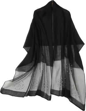 Isurrender Silk Wool Feeling Shiny Scarf Wrap Women Elegant Shawl for Evening Dresses Scarf Flower silk Pashmina Shawl