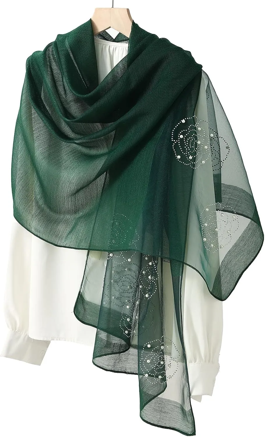 Isurrender Silk Wool Feeling Shiny Scarf Wrap Women Elegant Shawl for Evening Dresses Scarf Flower silk Pashmina Shawl