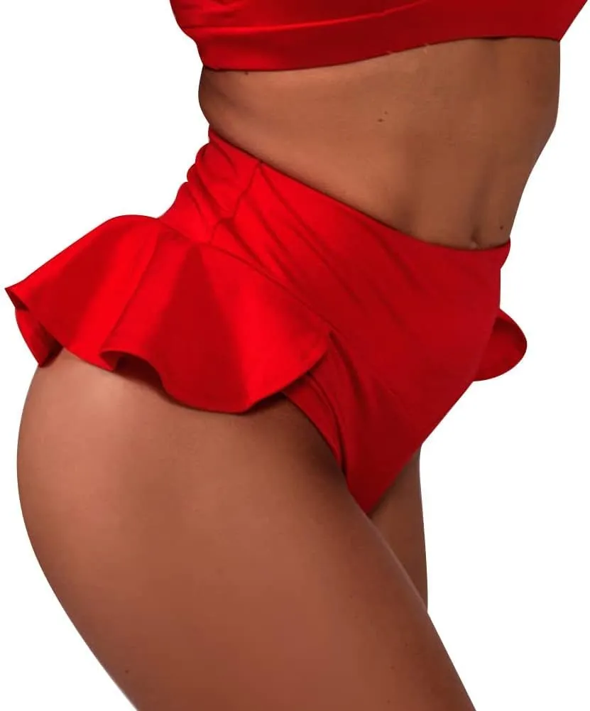 IWEMEK Women's Sexy Ruffled Rave Booty Shorts High Waisted Workout Yoga Mini Hot Pants Pole Twerk Dance Skirts Mini Hot Pants