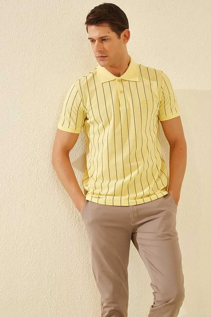 çizgili kisa kol standart kalip polo yaka erkek t-shirt - 87797
