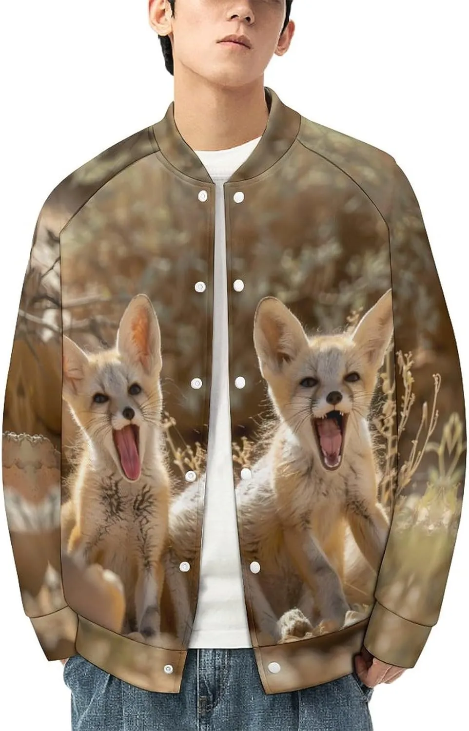 Jackal Cub in The Desert Lightweight Men's Baseball Jackets Relaxed Fit Varsity Bomber Jacket Windbreaker Coat