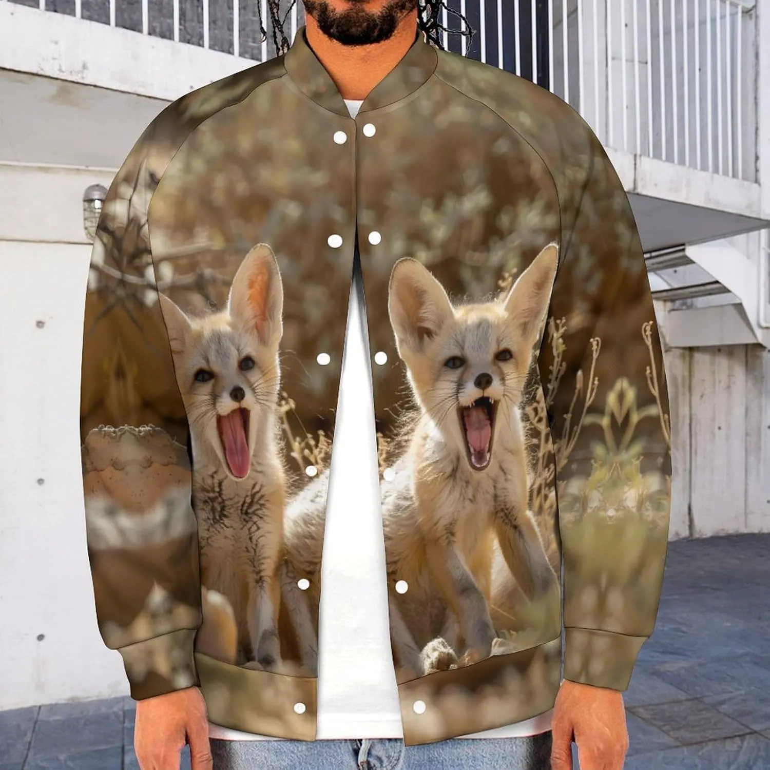Jackal Cub in The Desert Lightweight Men's Baseball Jackets Relaxed Fit Varsity Bomber Jacket Windbreaker Coat