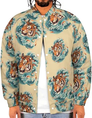 Japanese Tiger Head Waves Lightweight Men's Baseball Jackets Relaxed Fit Varsity Bomber Jacket Windbreaker Coat