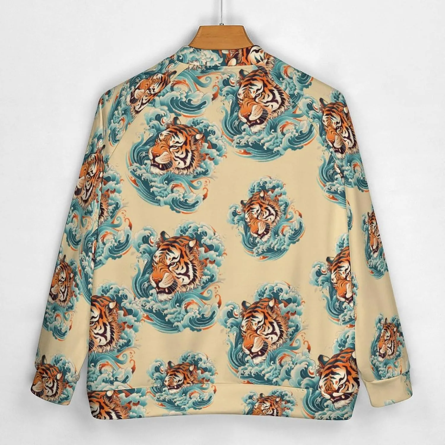 Japanese Tiger Head Waves Lightweight Men's Baseball Jackets Relaxed Fit Varsity Bomber Jacket Windbreaker Coat