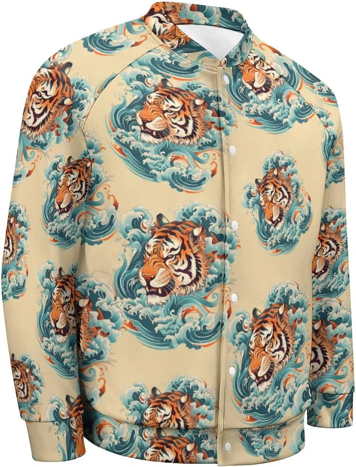 Japanese Tiger Head Waves Lightweight Men's Baseball Jackets Relaxed Fit Varsity Bomber Jacket Windbreaker Coat