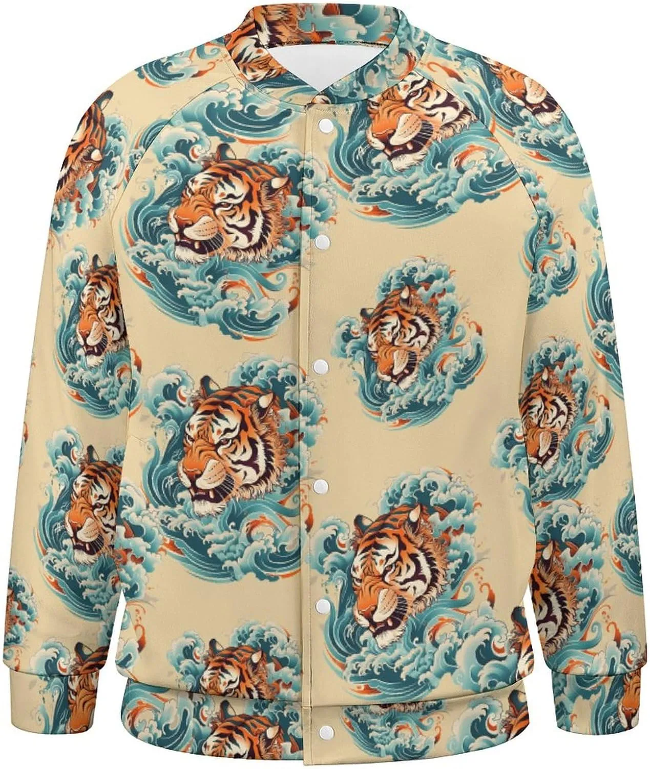 Japanese Tiger Head Waves Lightweight Men's Baseball Jackets Relaxed Fit Varsity Bomber Jacket Windbreaker Coat