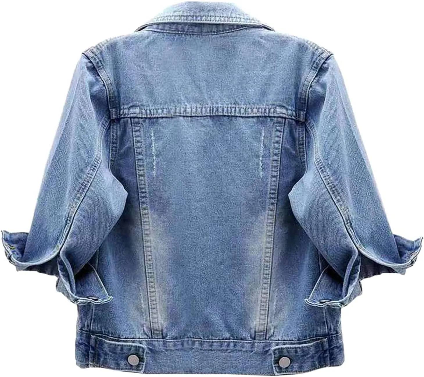 Jean Jacket Women 3/4 Sleeve Colored Cropped Denim Jacket Trendy Light Wash Short Jean Jacket Trucker Coat