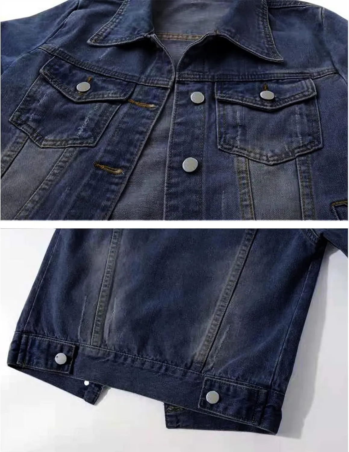 Jean Jacket Women 3/4 Sleeve Colored Cropped Denim Jacket Trendy Light Wash Short Jean Jacket Trucker Coat