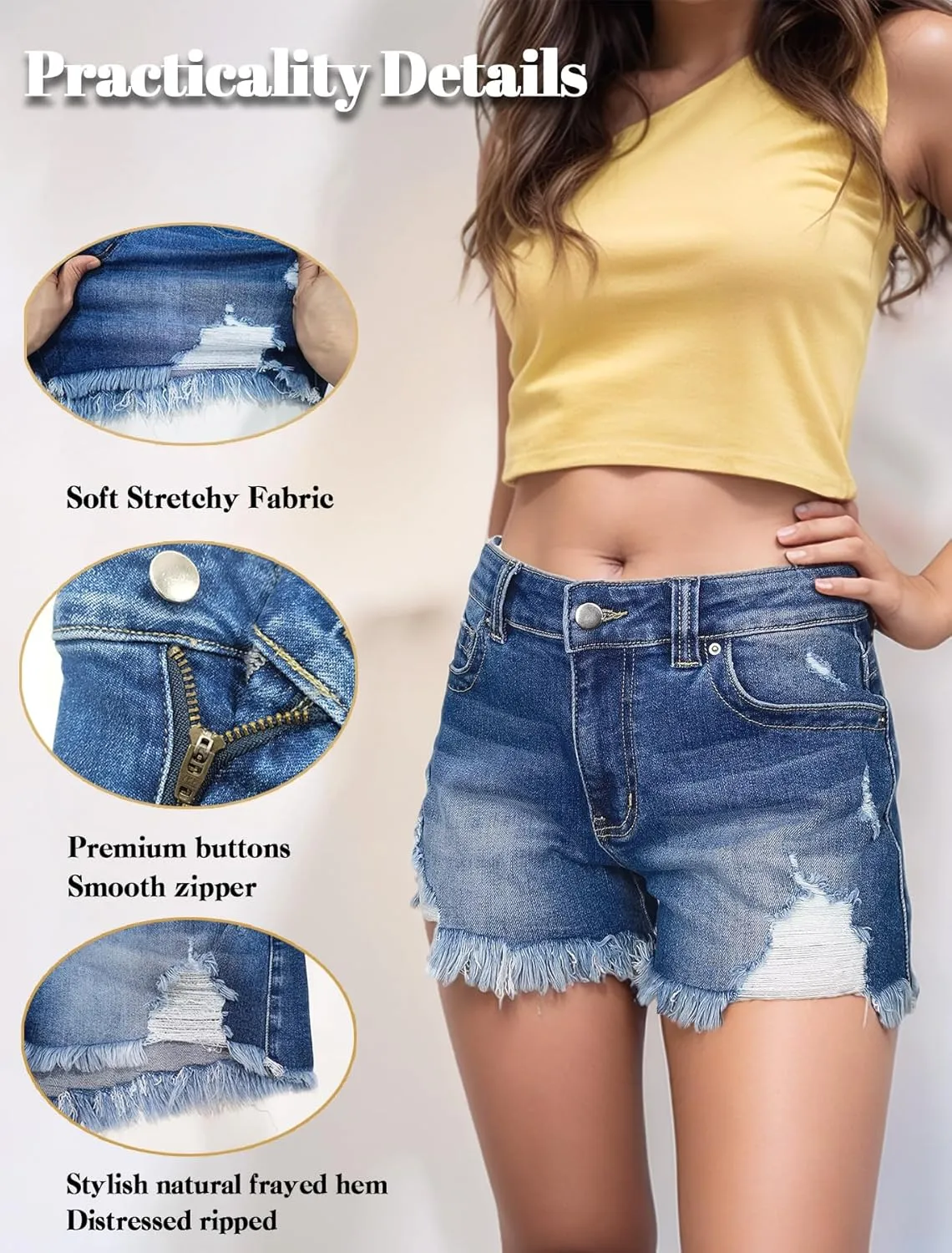 Jean Shorts Womens High Waisted Stretchy Ripped Denim Shorts