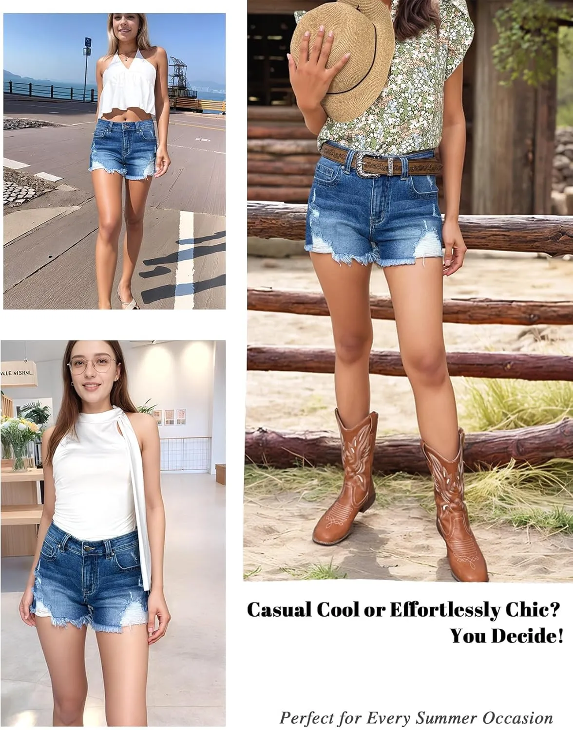 Jean Shorts Womens High Waisted Stretchy Ripped Denim Shorts