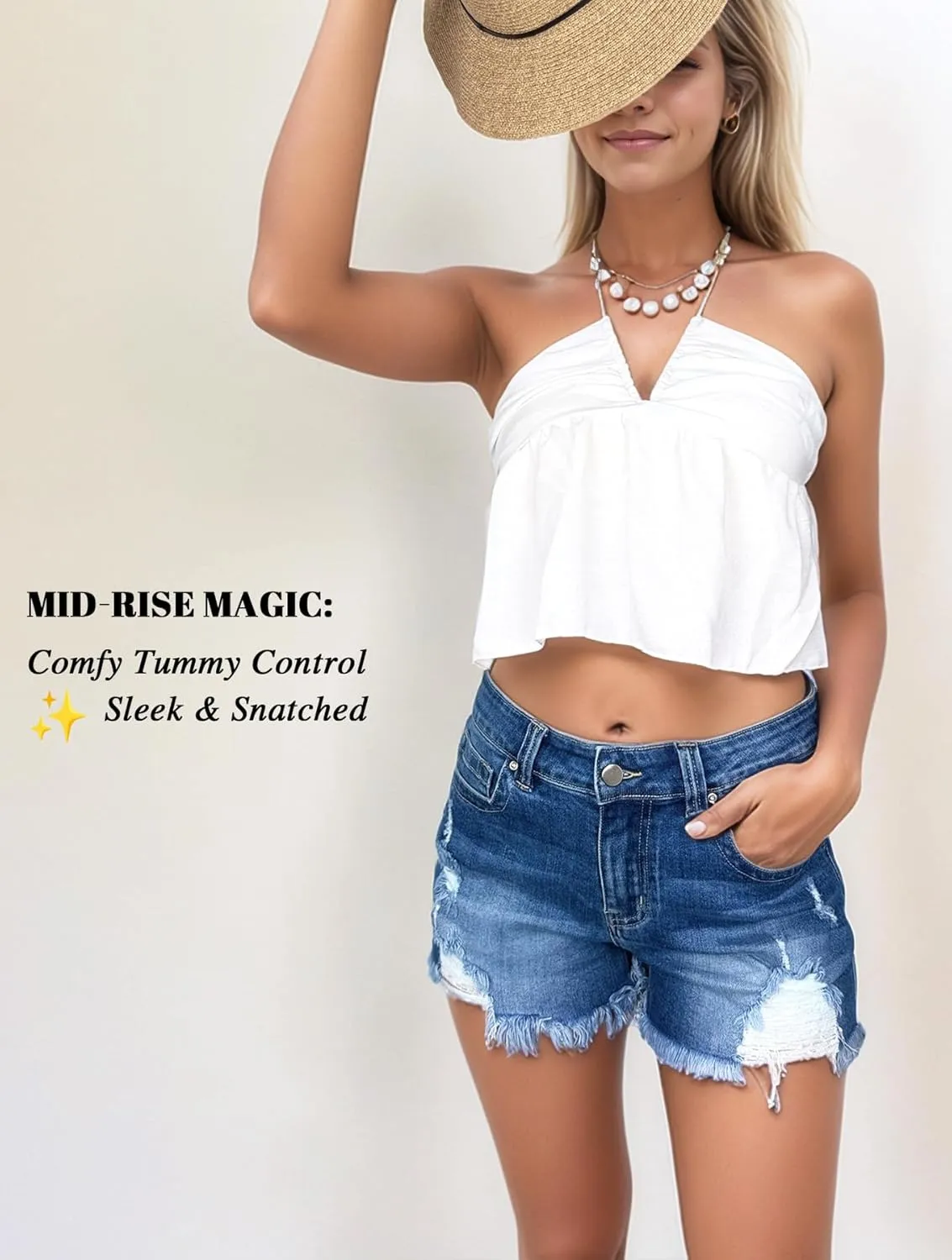 Jean Shorts Womens High Waisted Stretchy Ripped Denim Shorts