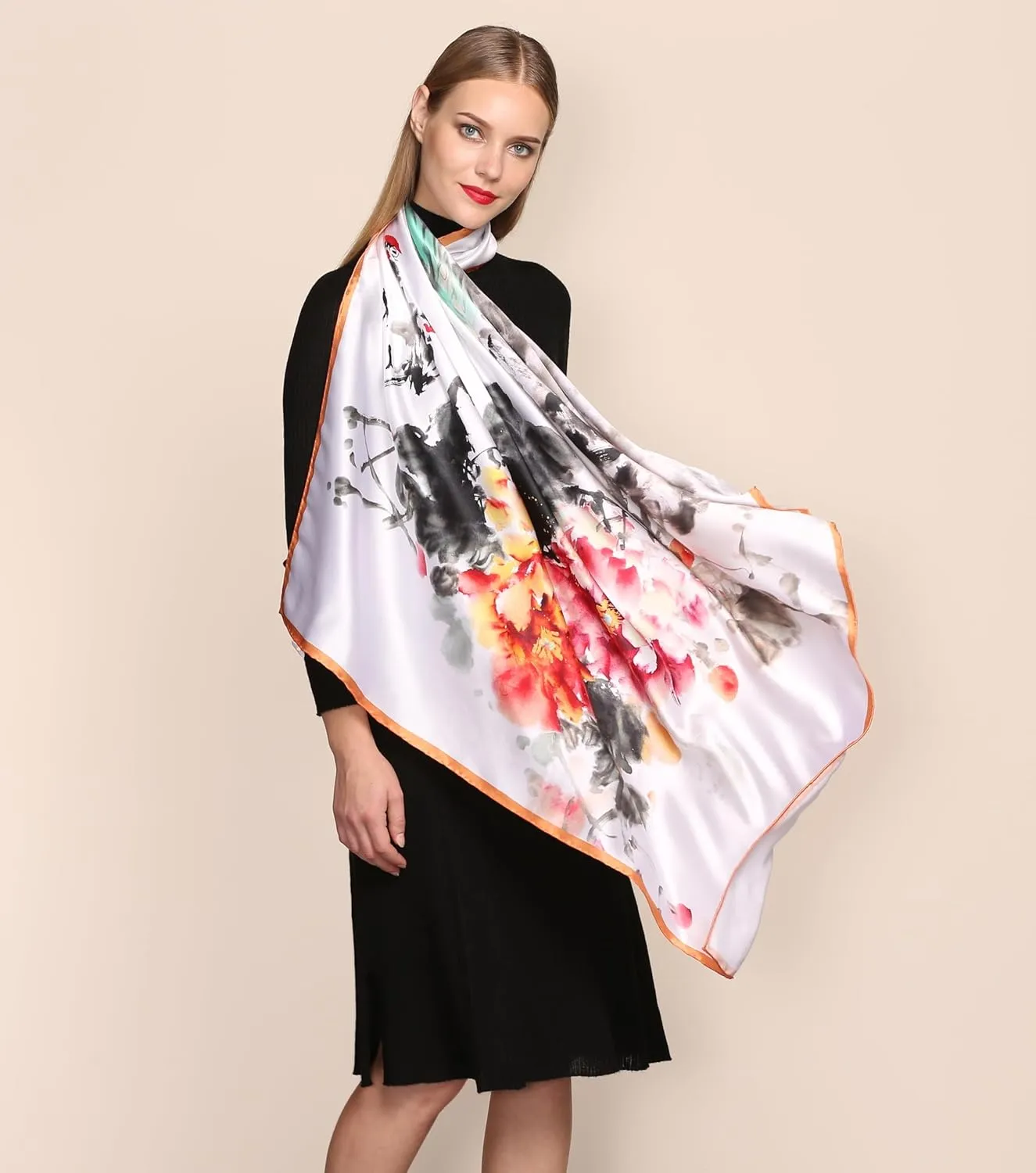 Jeelow 100% Luxurious Mulberry Silk Extra Large Square Scarf Shawl Wrap For Women 16 Mommes 42x42 Inch For Evening Dresses
