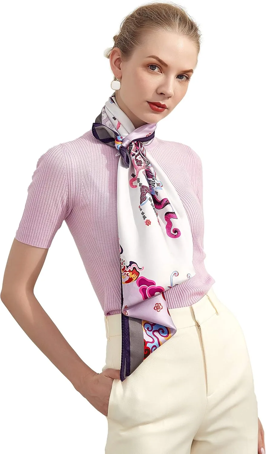 Jeelow 100% Luxurious Mulberry Silk Extra Large Square Scarf Shawl Wrap For Women 16 Mommes 42x42 Inch For Evening Dresses