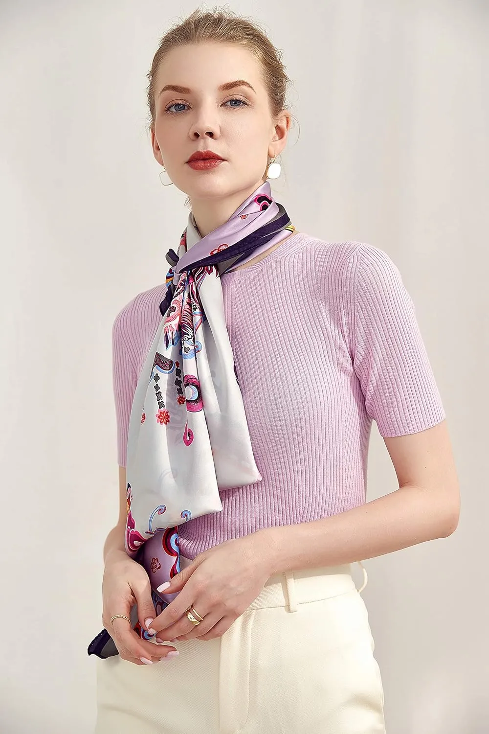 Jeelow 100% Luxurious Mulberry Silk Extra Large Square Scarf Shawl Wrap For Women 16 Mommes 42x42 Inch For Evening Dresses