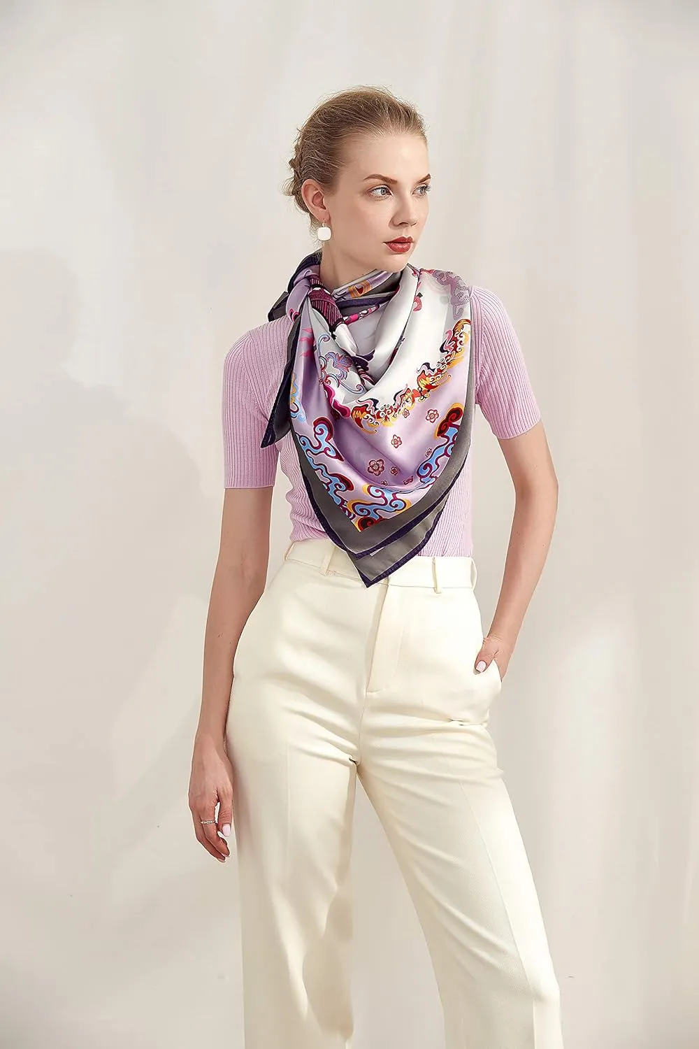 Jeelow 100% Luxurious Mulberry Silk Extra Large Square Scarf Shawl Wrap For Women 16 Mommes 42x42 Inch For Evening Dresses