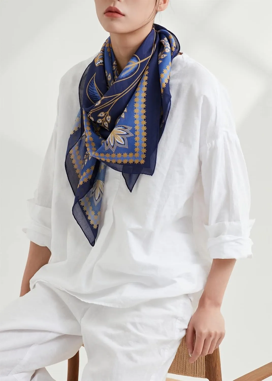 Jeelow 100% Luxurious Mulberry Silk Extra Large Square Scarf Shawl Wrap For Women 16 Mommes 42x42 Inch For Evening Dresses