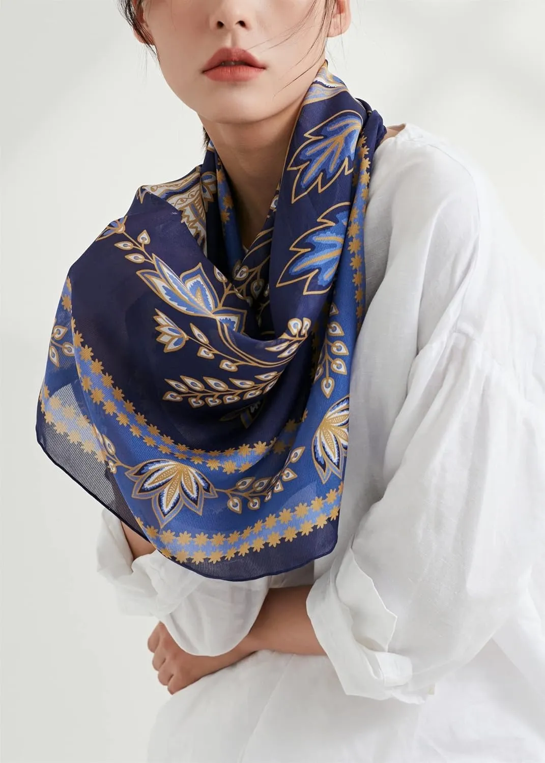 Jeelow 100% Luxurious Mulberry Silk Extra Large Square Scarf Shawl Wrap For Women 16 Mommes 42x42 Inch For Evening Dresses