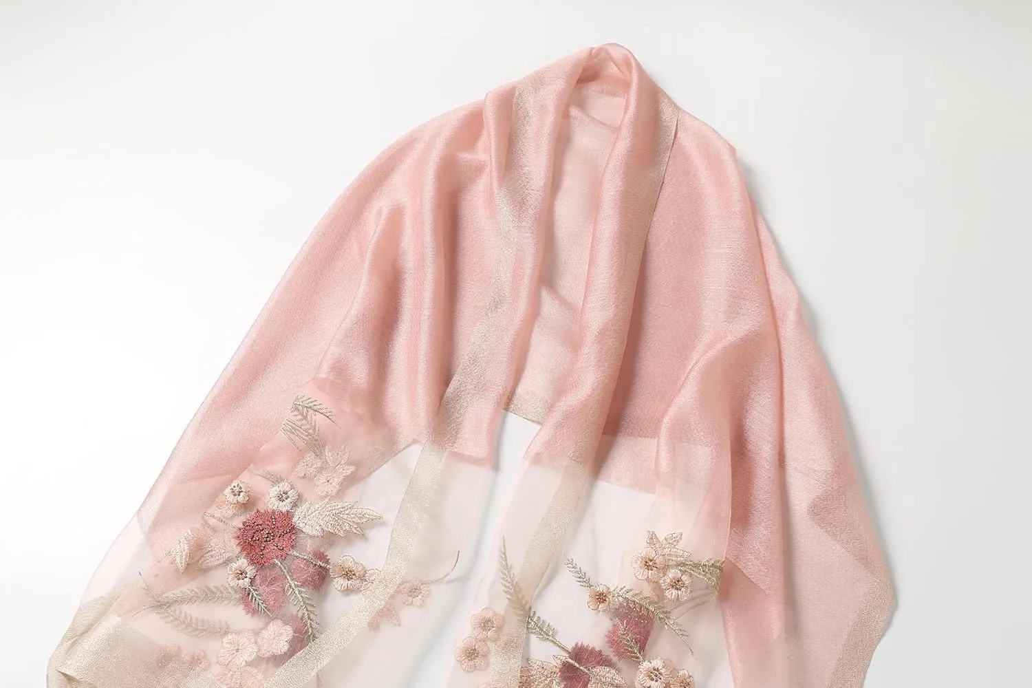 Jeelow Fashion Lightweight Light Silk Wool Scarf Shawl Wrap For Women Floral Embroidery