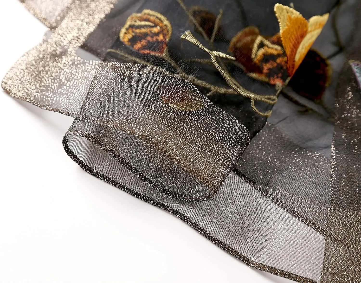 Jeelow Fashion Lightweight Light Silk Wool Scarf Shawl Wrap For Women Floral Embroidery