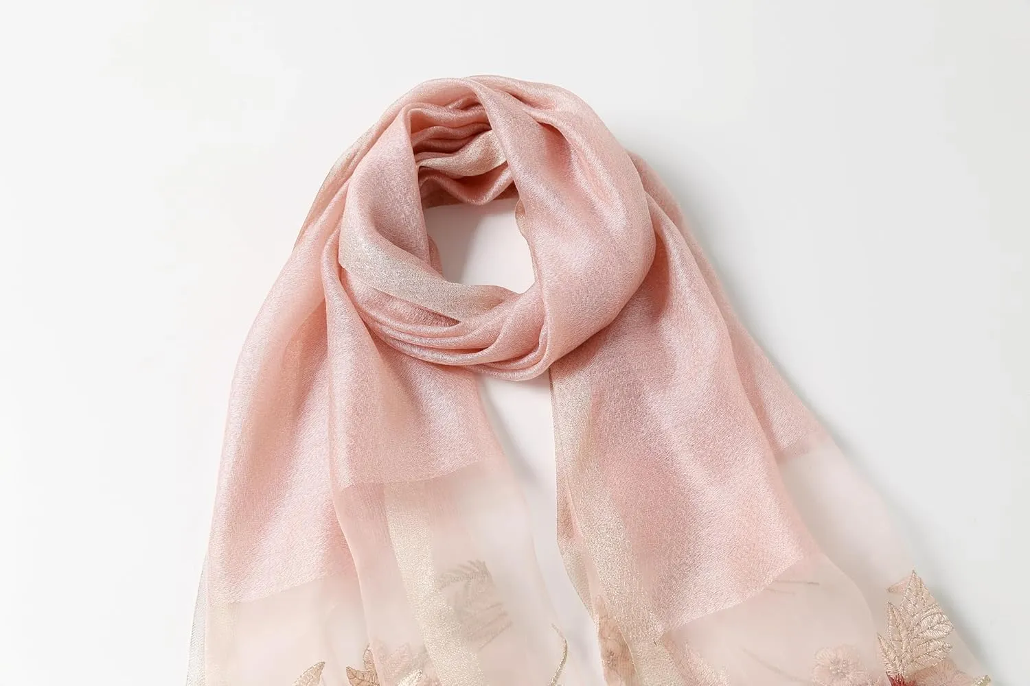 Jeelow Fashion Lightweight Light Silk Wool Scarf Shawl Wrap For Women Floral Embroidery