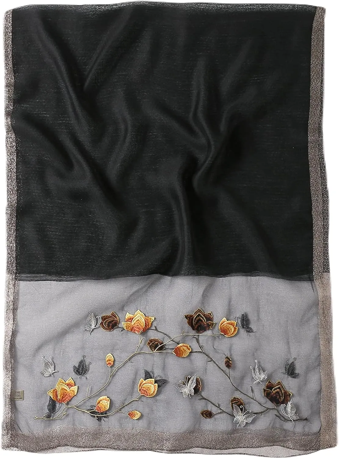 Jeelow Fashion Lightweight Light Silk Wool Scarf Shawl Wrap For Women Floral Embroidery