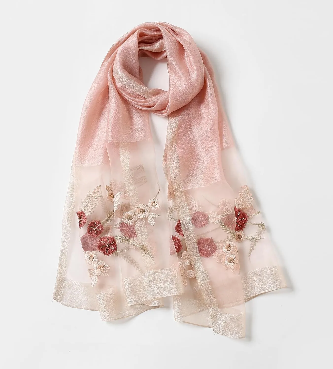 Jeelow Fashion Lightweight Light Silk Wool Scarf Shawl Wrap For Women Floral Embroidery