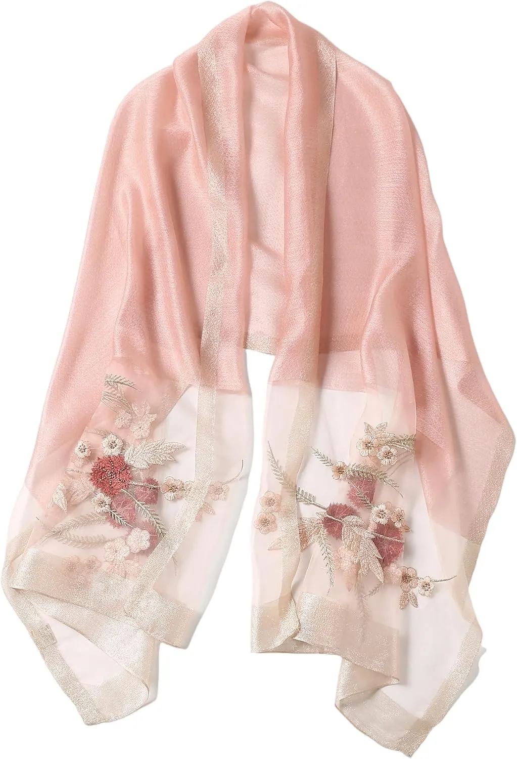 Jeelow Fashion Lightweight Light Silk Wool Scarf Shawl Wrap For Women Floral Embroidery