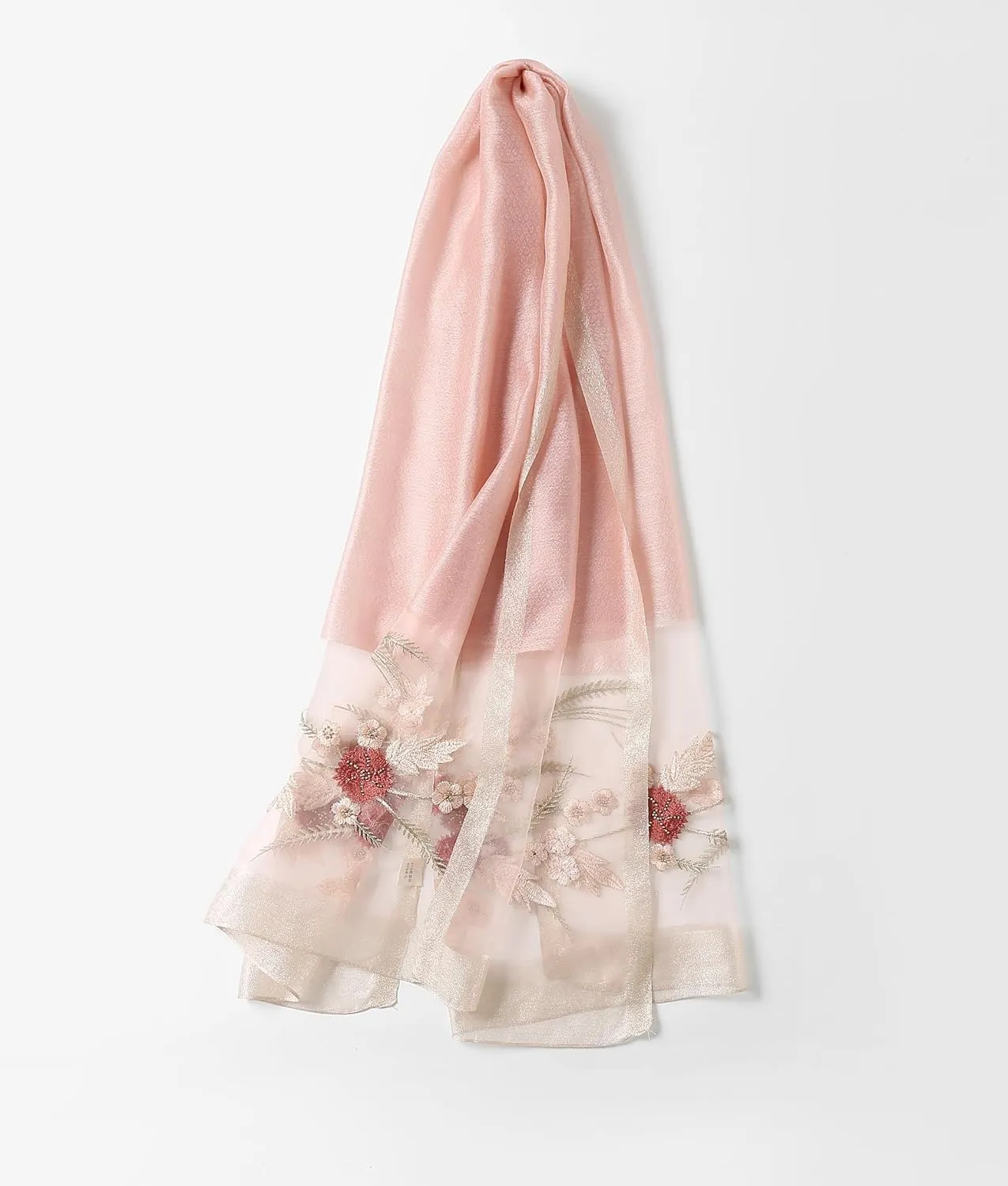 Jeelow Fashion Lightweight Light Silk Wool Scarf Shawl Wrap For Women Floral Embroidery