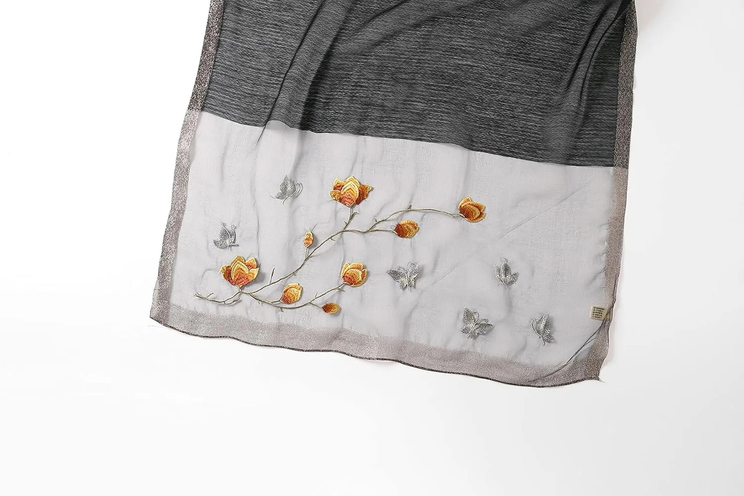 Jeelow Fashion Lightweight Light Silk Wool Scarf Shawl Wrap For Women Floral Embroidery
