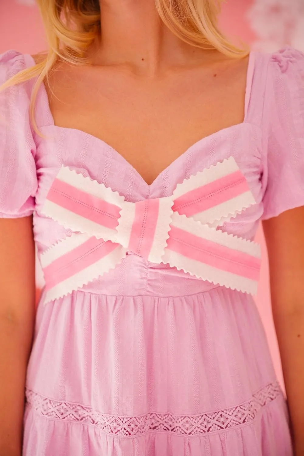 Juakoso Women Short Puff Sleeve Babydoll Dress Cute Bow Tie A-line Ruffle Mini Dress Casual Pleated Going Out Dress