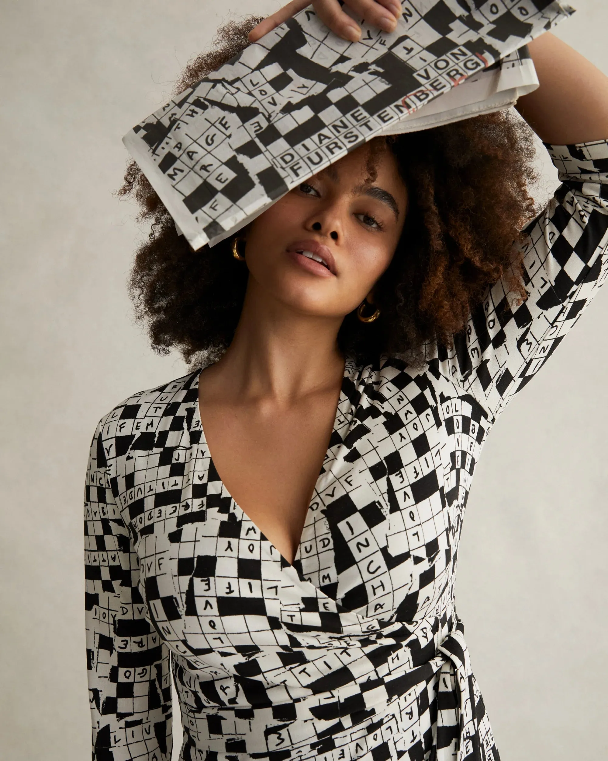 Julian Silk Jersey Wrap Dress in Tiny DVF 50th Crossword Ivory