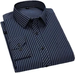 JXQXHCFS Men's Long Sleeved Shirt Business Casual Slim Fit Shirts Men Striped Dress Work Social Dress Shirt