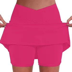 Knee Length Skorts Skirts for Women,Tummy Control Baggy Skorts with Pockets Mid Waist Athletic Pants Shorts Skirt