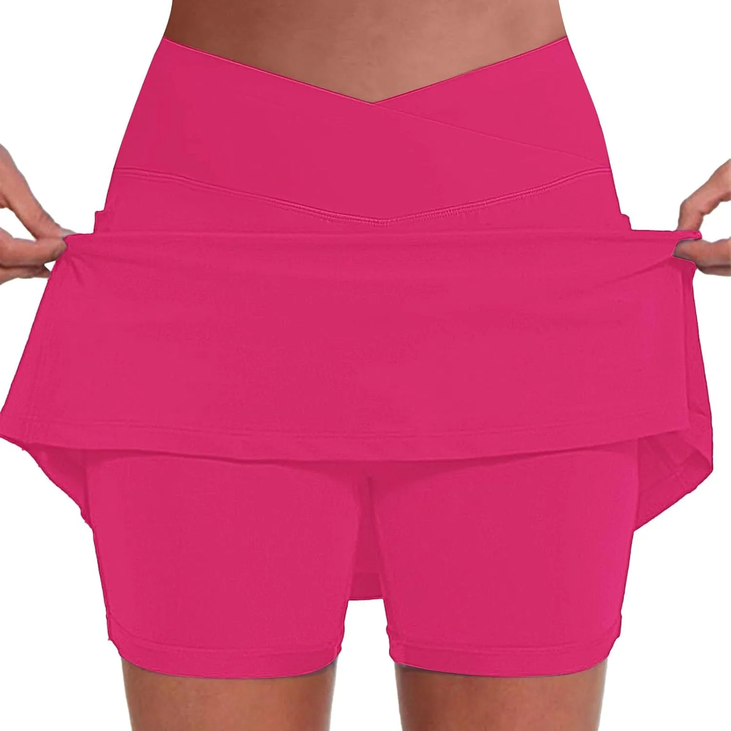 Knee Length Skorts Skirts for Women,Tummy Control Baggy Skorts with Pockets Mid Waist Athletic Pants Shorts Skirt