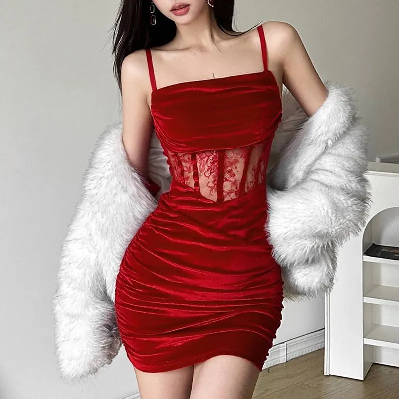 Lace Dress for Women Spaghetti Straps Bodycon Mini Dress Strappy Short Dress