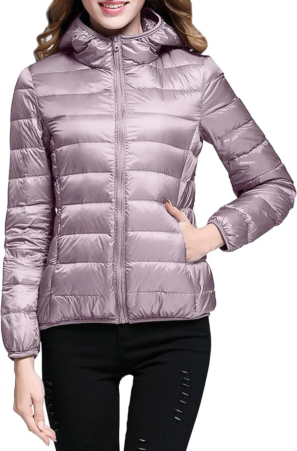 Ladies Casual Solid Color Light Down Jacket White Duck Down Hooded Down Jacket Jacket Womens Tops for Men