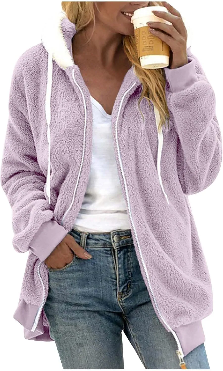 Ladies Solid Color Sweatshirt Comfy Plush Zippered Hooded Slim With Pockets Daily Dressy Casual Shirt